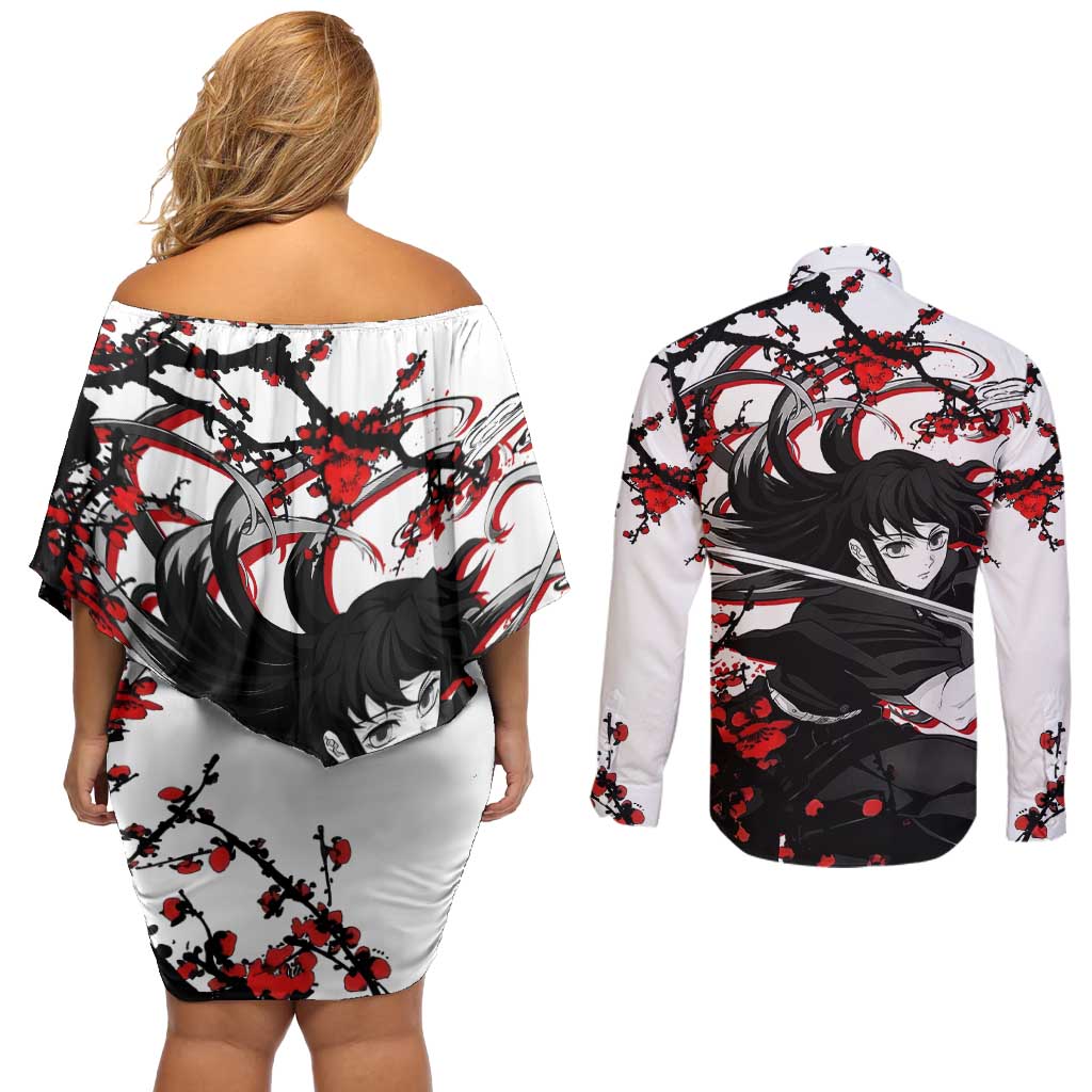 Muichiro Tokito - Demon Slayer Couples Matching Off Shoulder Short Dress and Long Sleeve Button Shirt Anime Japan Style