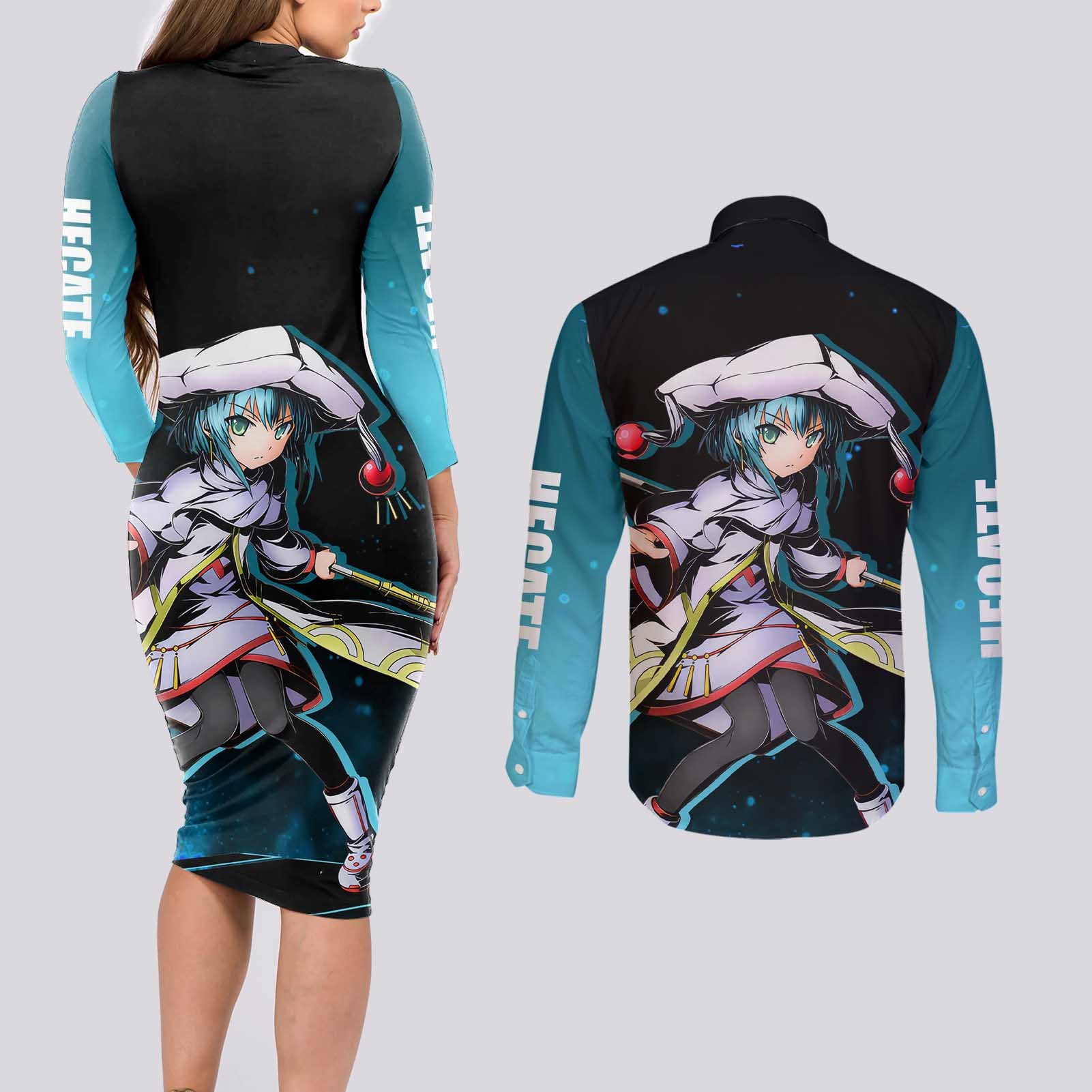 Hecate - Shakugan no Shana Couples Matching Long Sleeve Bodycon Dress and Long Sleeve Button Shirt Anime Style