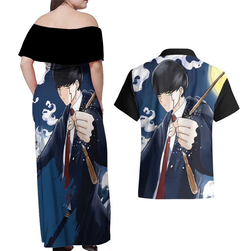 Mash Burnedead - Magic And Muscles Couples Matching Off Shoulder Maxi Dress and Hawaiian Shirt Anime Style