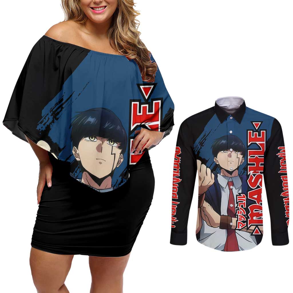 Mash Burnedead - Magic And Muscles Couples Matching Off Shoulder Short Dress and Long Sleeve Button Shirt Anime Style