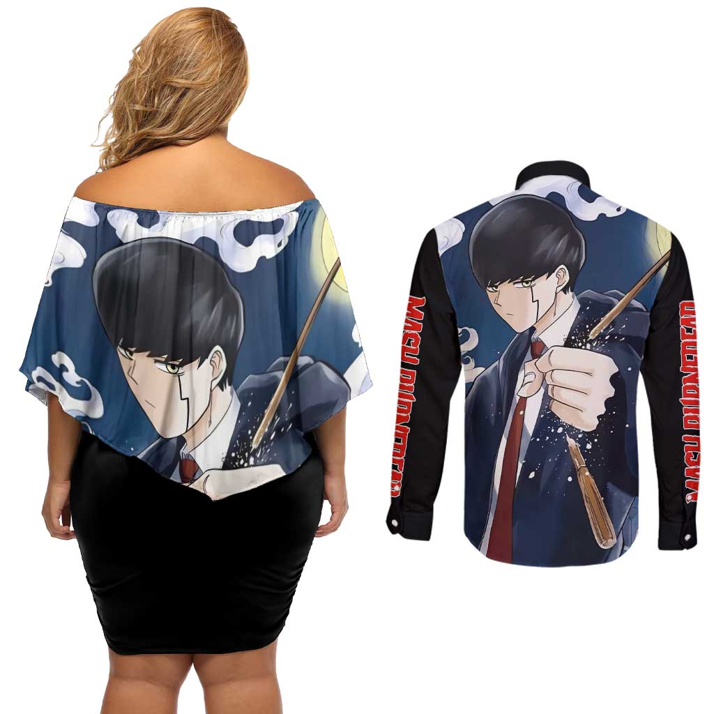 Mash Burnedead - Magic And Muscles Couples Matching Off Shoulder Short Dress and Long Sleeve Button Shirt Anime Style