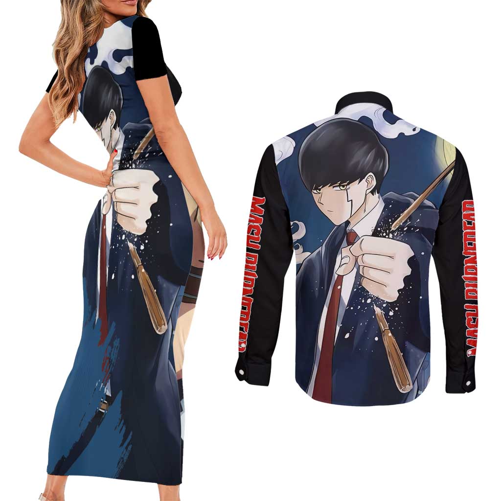 Mash Burnedead - Magic And Muscles Couples Matching Short Sleeve Bodycon Dress and Long Sleeve Button Shirt Anime Style