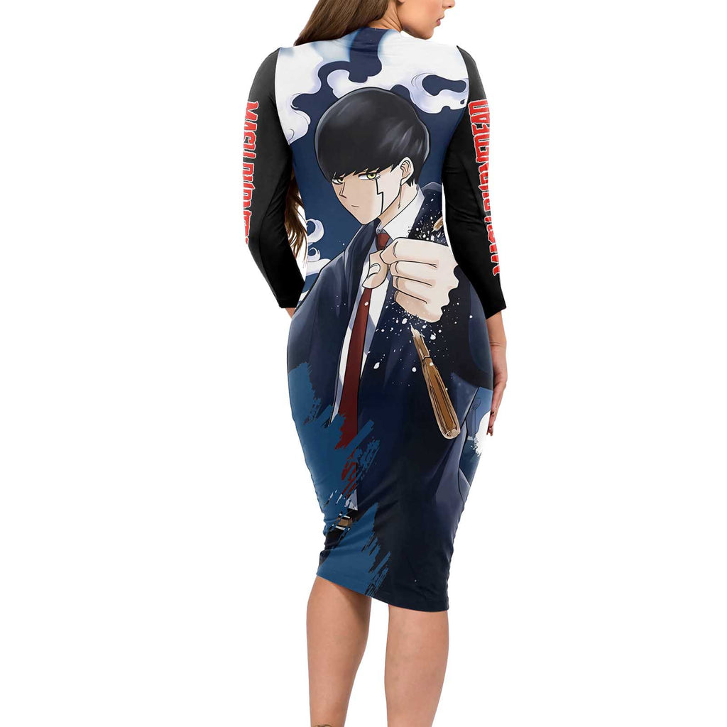 Mash Burnedead - Magic And Muscles Long Sleeve Bodycon Dress Anime Style