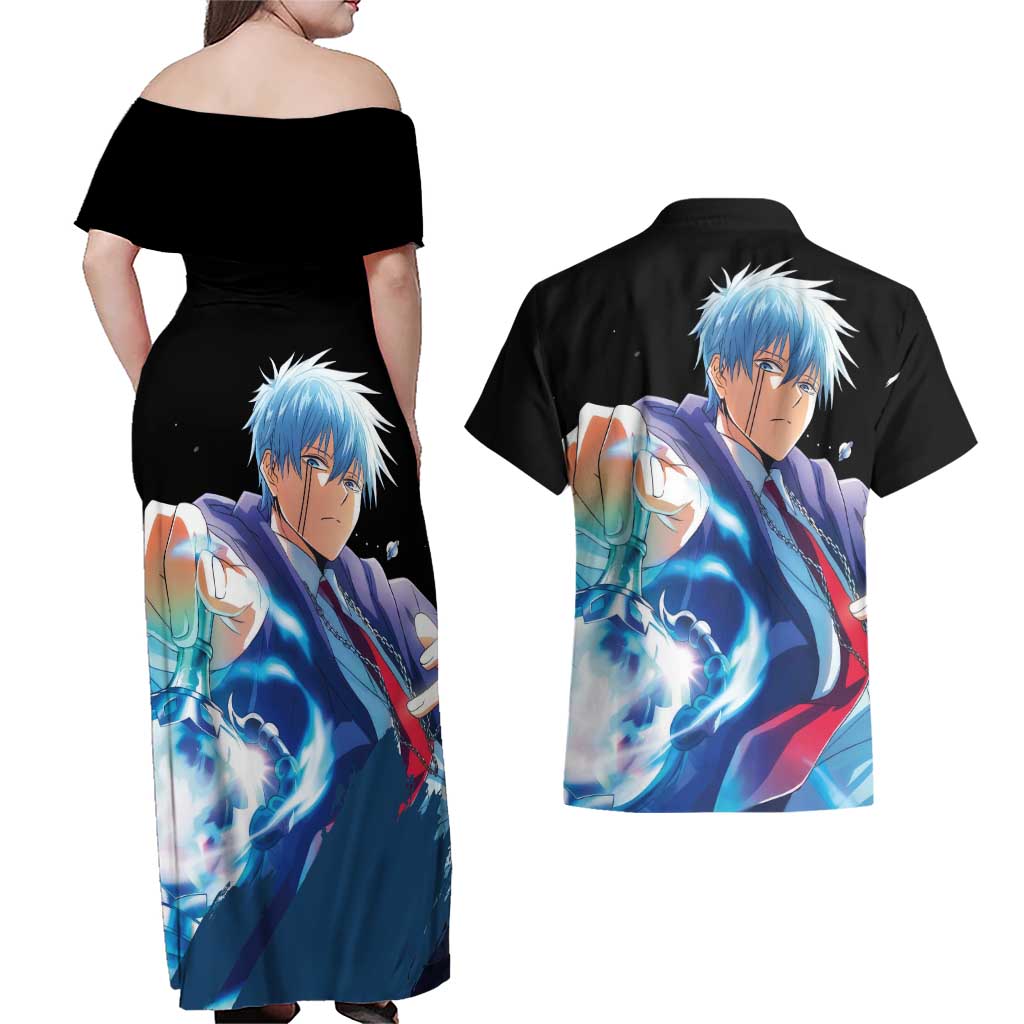 Lance Crown - Magic And Muscles Couples Matching Off Shoulder Maxi Dress and Hawaiian Shirt Anime Style
