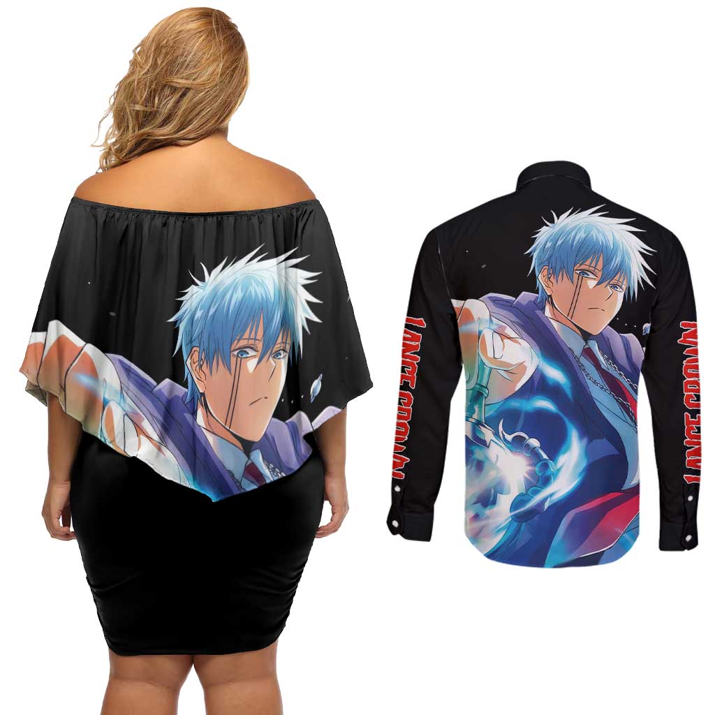 Lance Crown - Magic And Muscles Couples Matching Off Shoulder Short Dress and Long Sleeve Button Shirt Anime Style