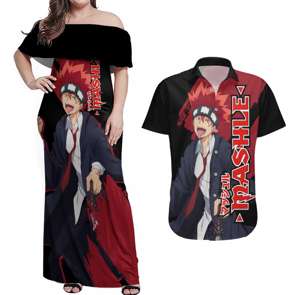 Dot Barrett - Magic And Muscles Couples Matching Off Shoulder Maxi Dress and Hawaiian Shirt Anime Style
