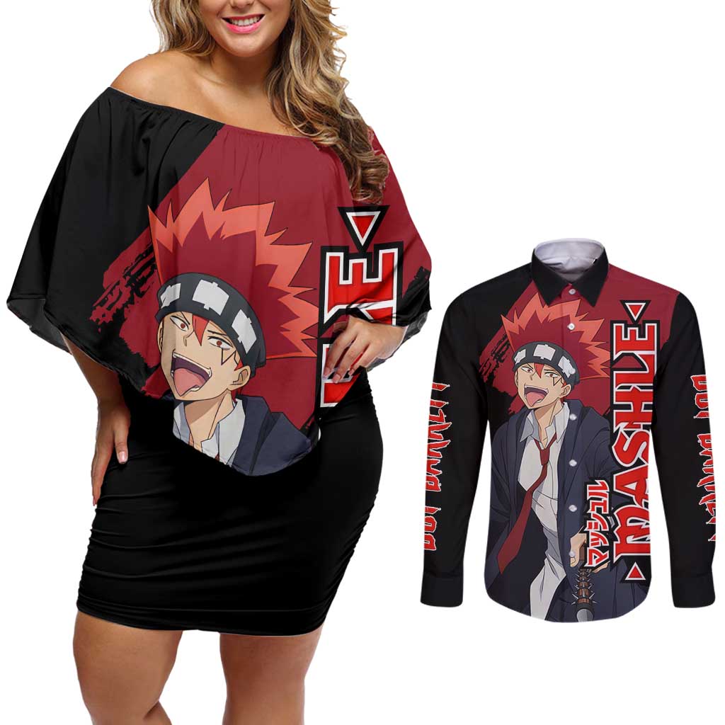 Dot Barrett - Magic And Muscles Couples Matching Off Shoulder Short Dress and Long Sleeve Button Shirt Anime Style