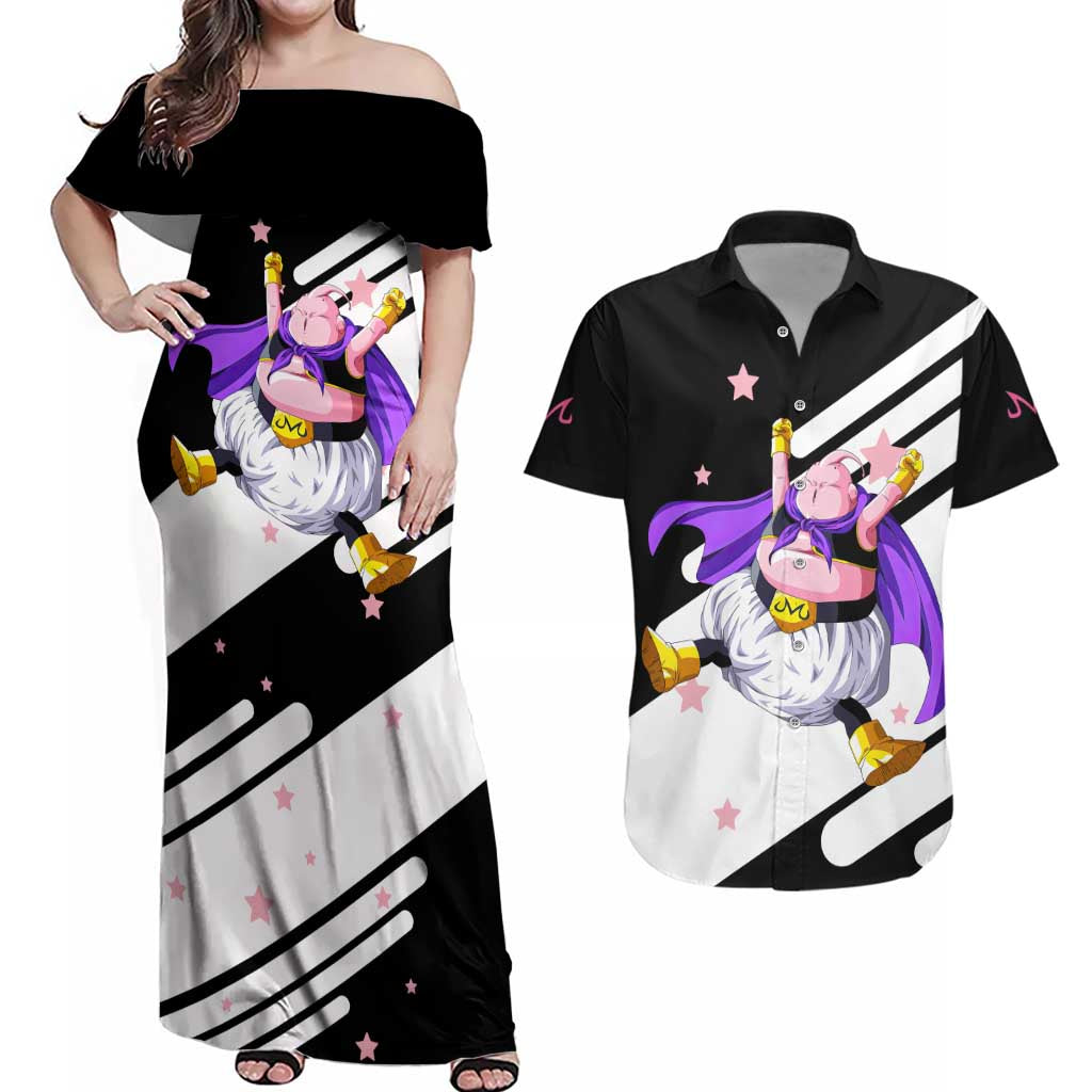 Fat Majin Buu - Dragon Ball Couples Matching Off Shoulder Maxi Dress and Hawaiian Shirt Anime Style