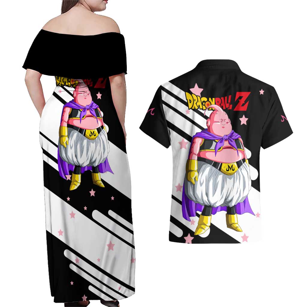 Fat Majin Buu - Dragon Ball Couples Matching Off Shoulder Maxi Dress and Hawaiian Shirt Anime Style