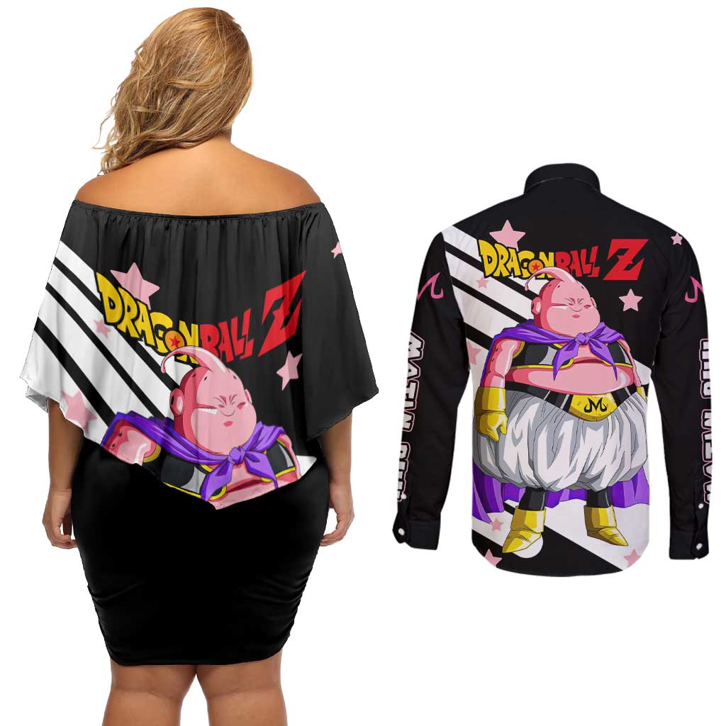 Fat Majin Buu - Dragon Ball Couples Matching Off Shoulder Short Dress and Long Sleeve Button Shirt Anime Style