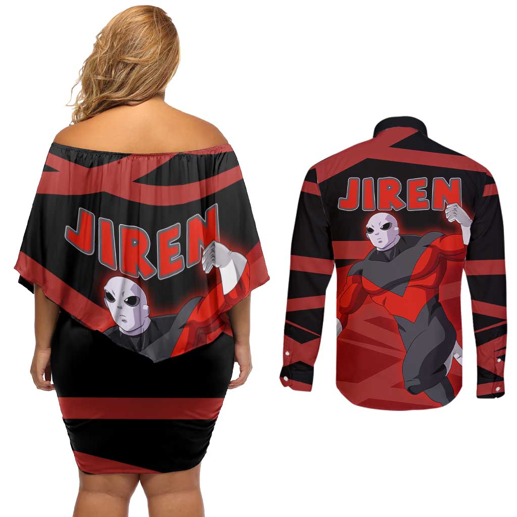 Jiren - Dragon Ball Couples Matching Off Shoulder Short Dress and Long Sleeve Button Shirt Anime Style