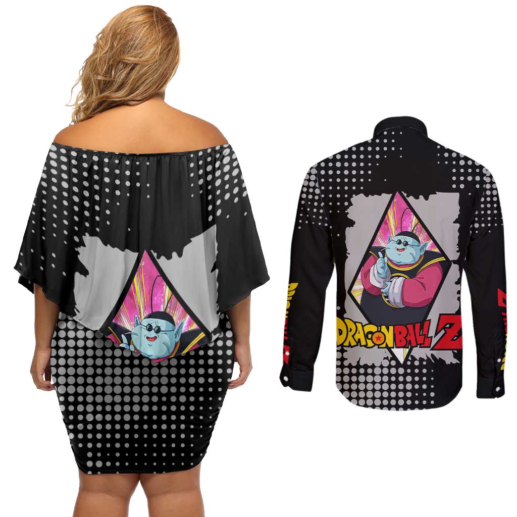 King Kai - Dragon Ball Couples Matching Off Shoulder Short Dress and Long Sleeve Button Shirt Anime Style