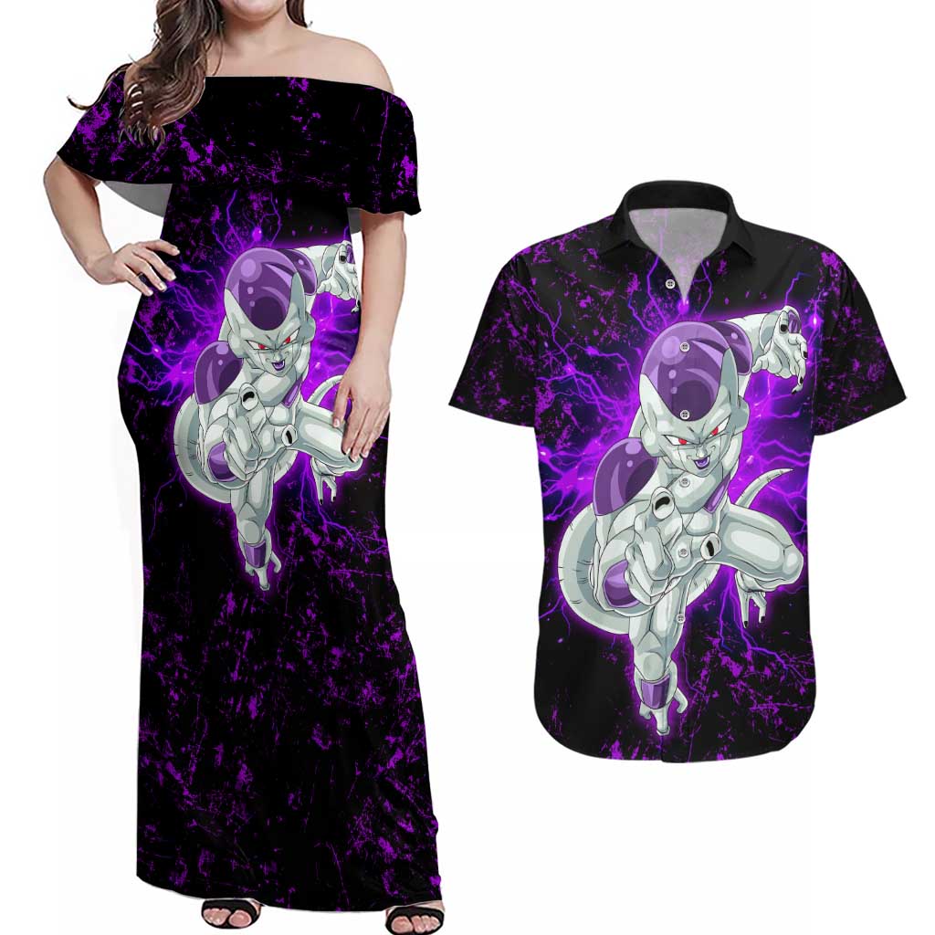 Frieza - Dragon Ball Couples Matching Off Shoulder Maxi Dress and Hawaiian Shirt Anime Style
