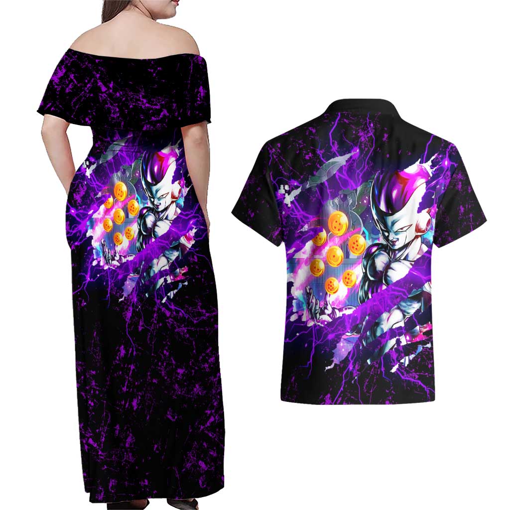 Frieza - Dragon Ball Couples Matching Off Shoulder Maxi Dress and Hawaiian Shirt Anime Style