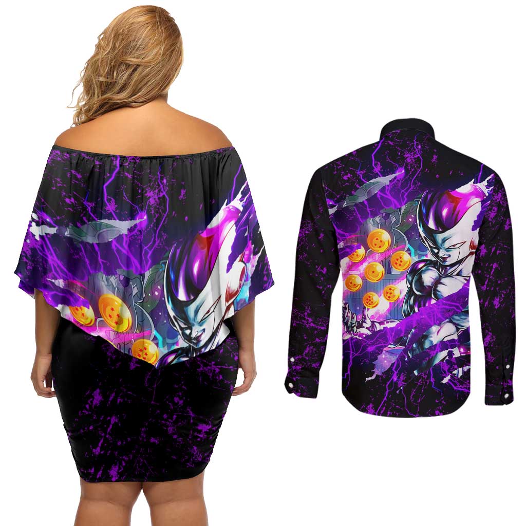 Frieza - Dragon Ball Couples Matching Off Shoulder Short Dress and Long Sleeve Button Shirt Anime Style