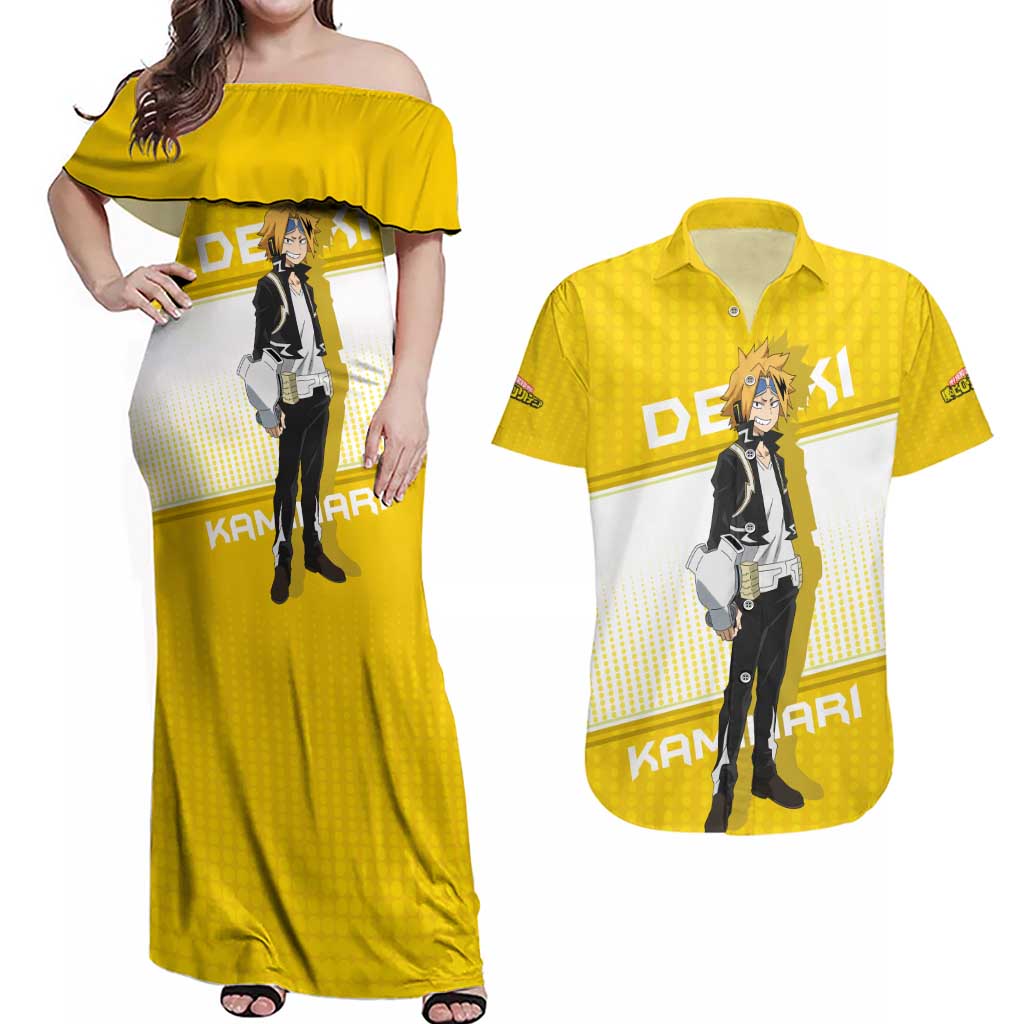 Denki Kaminari - My Hero Academia Couples Matching Off Shoulder Maxi Dress and Hawaiian Shirt Anime Style