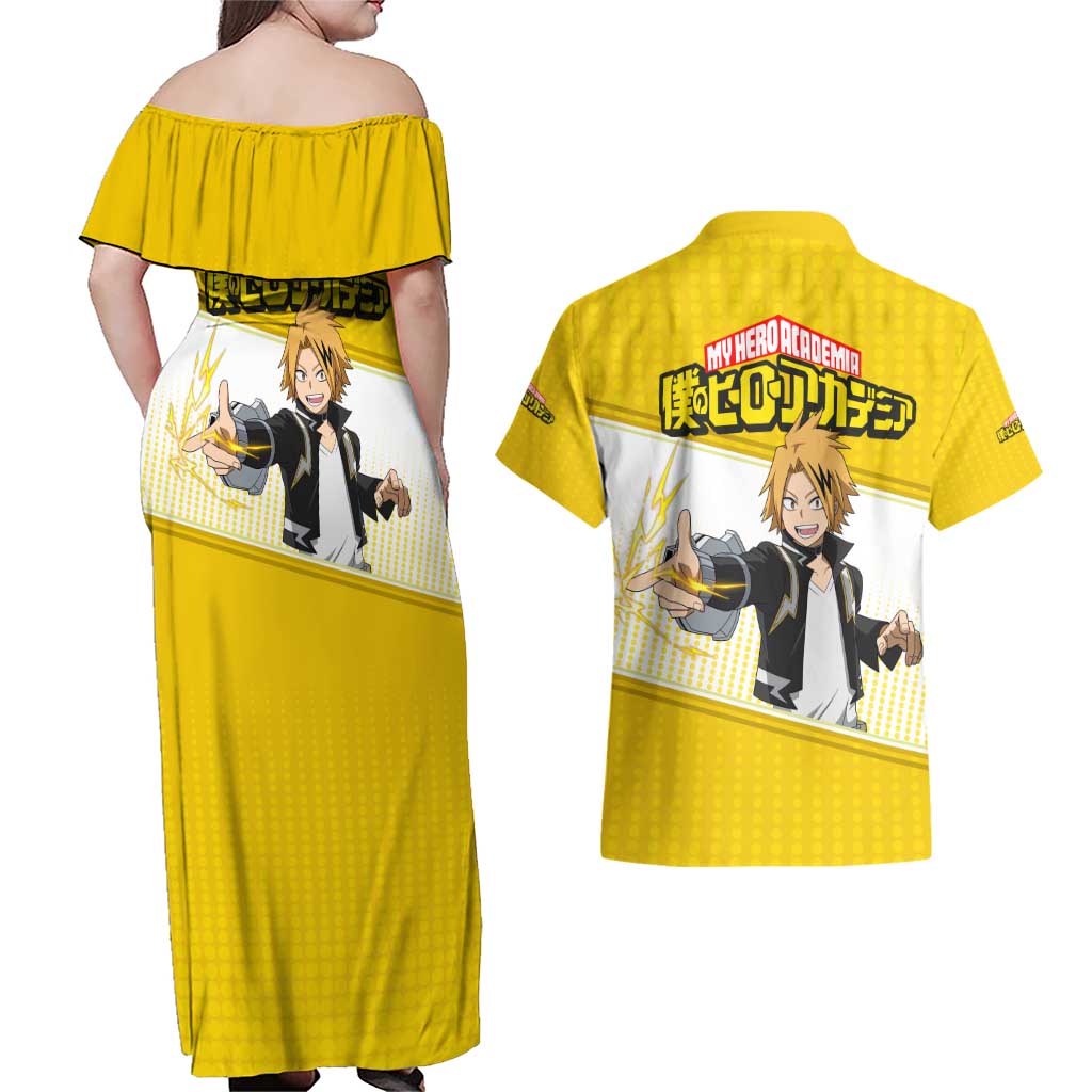 Denki Kaminari - My Hero Academia Couples Matching Off Shoulder Maxi Dress and Hawaiian Shirt Anime Style