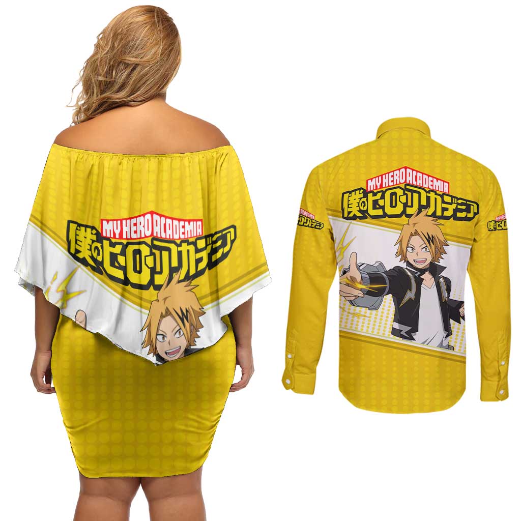 Denki Kaminari - My Hero Academia Couples Matching Off Shoulder Short Dress and Long Sleeve Button Shirt Anime Style