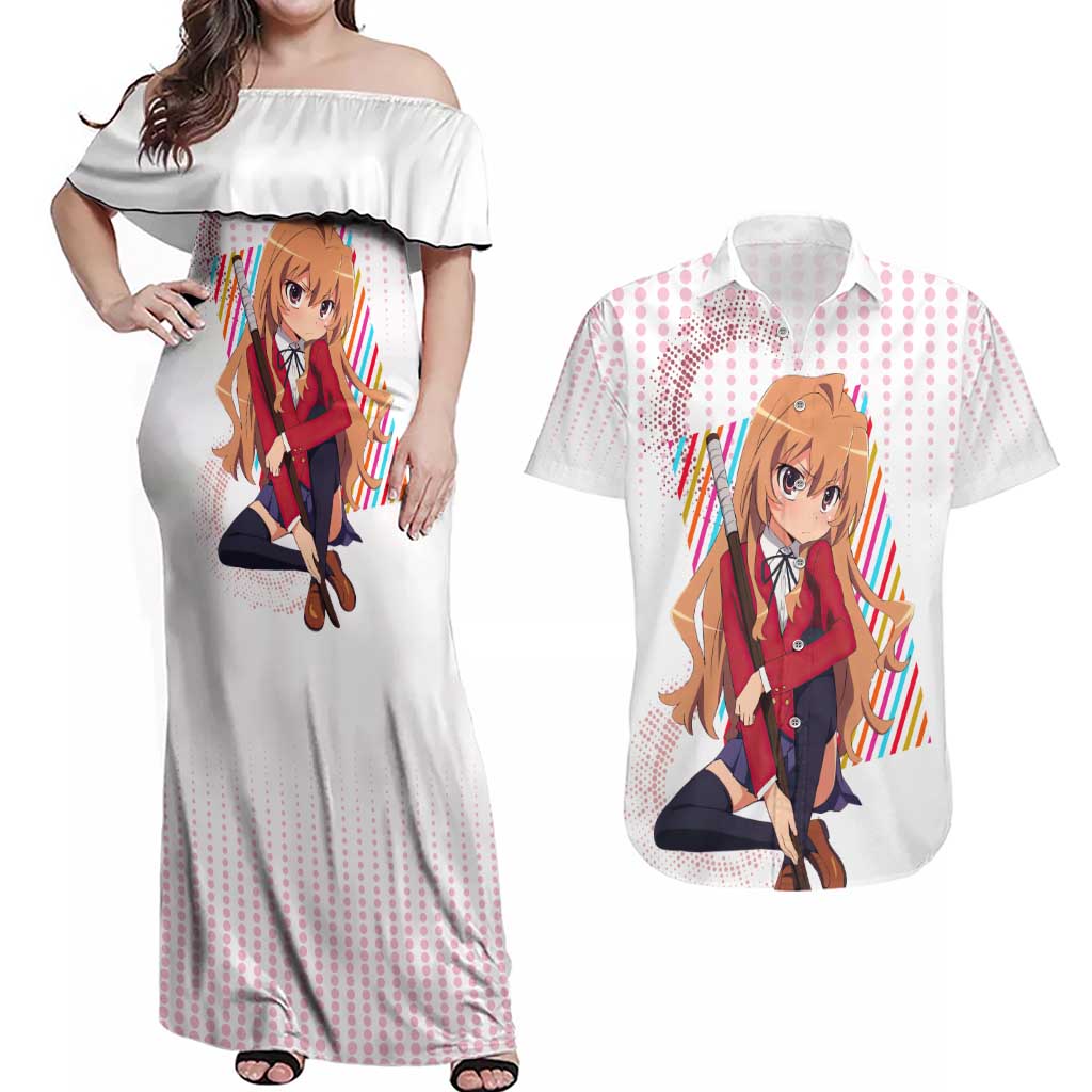 Minori Kushieda - Toradora Couples Matching Off Shoulder Maxi Dress and Hawaiian Shirt Anime Style