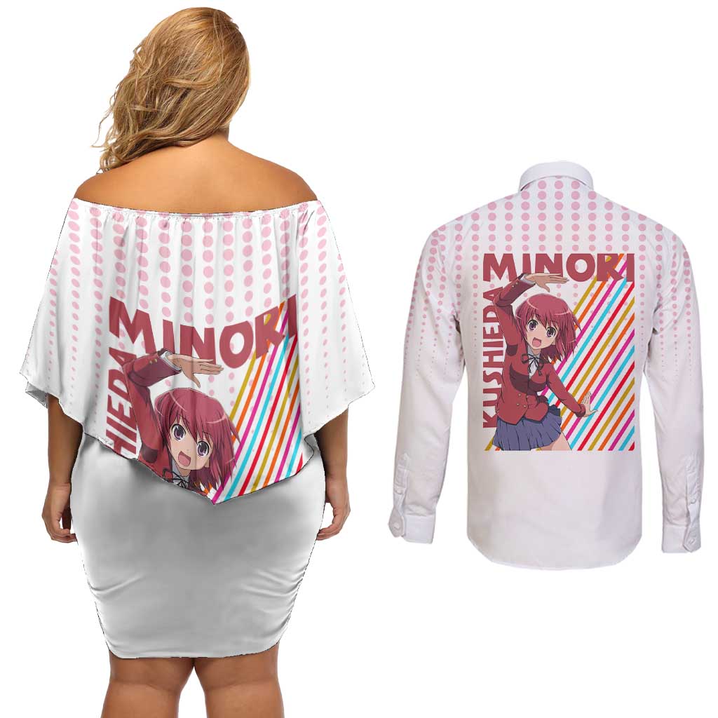Minori Kushieda - Toradora Couples Matching Off Shoulder Short Dress and Long Sleeve Button Shirt Anime Style