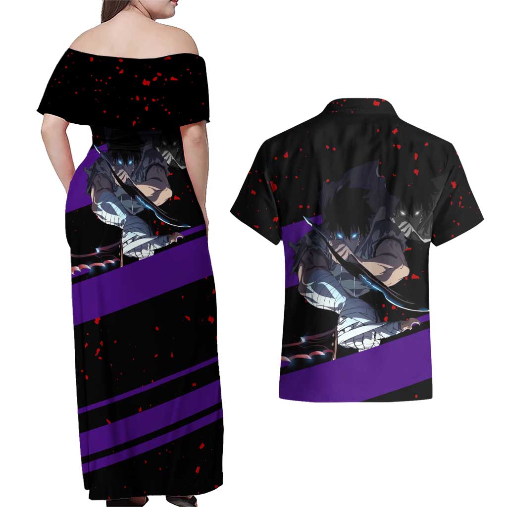 Sung Jin Woo - Solo Leveling Couples Matching Off Shoulder Maxi Dress and Hawaiian Shirt Anime Style
