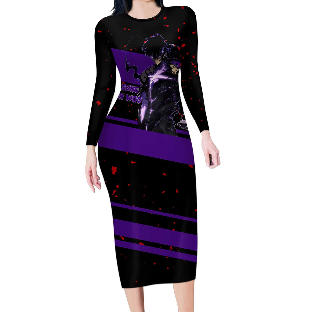 Sung Jin Woo - Solo Leveling Long Sleeve Bodycon Dress Anime Style