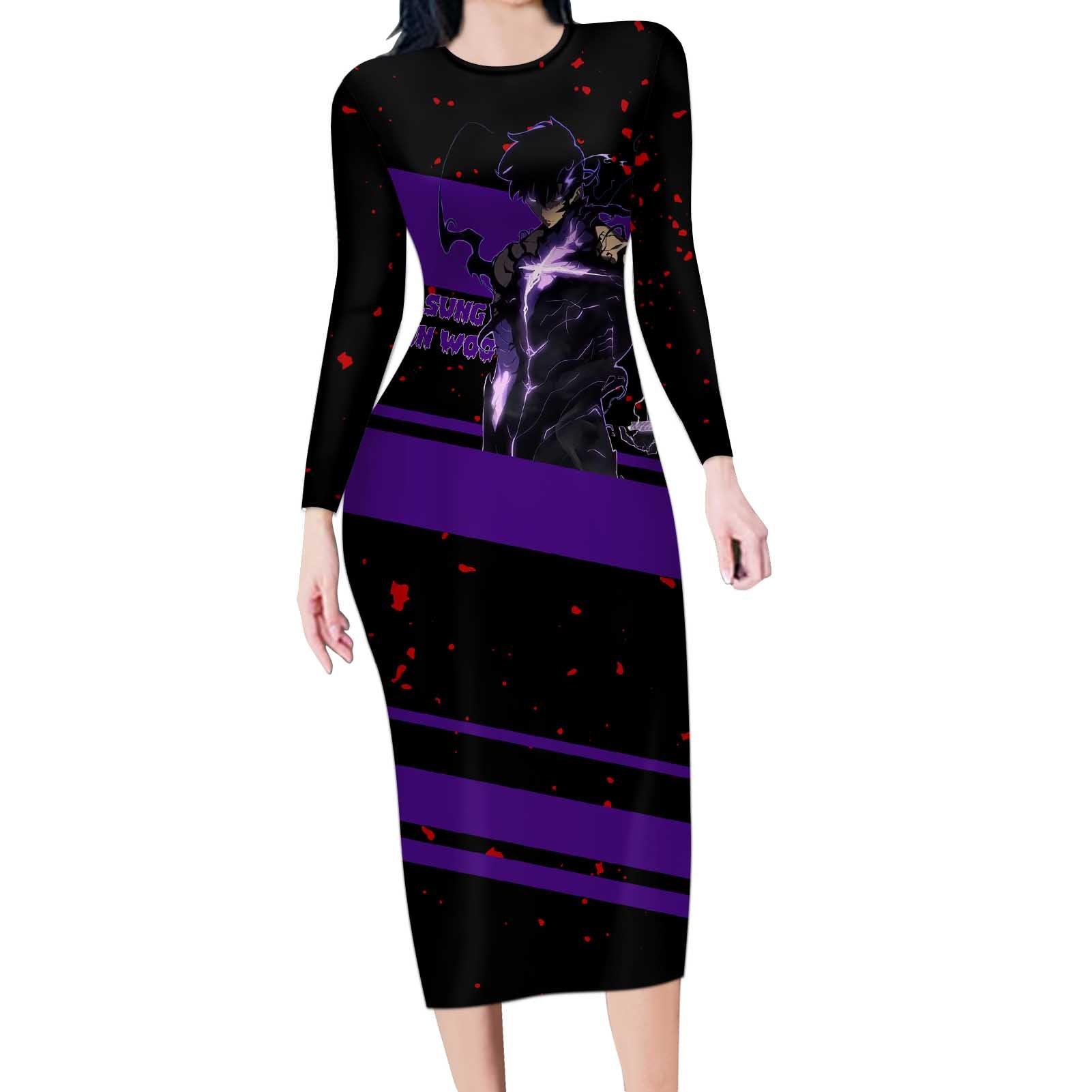 Sung Jin Woo - Solo Leveling Long Sleeve Bodycon Dress Anime Style