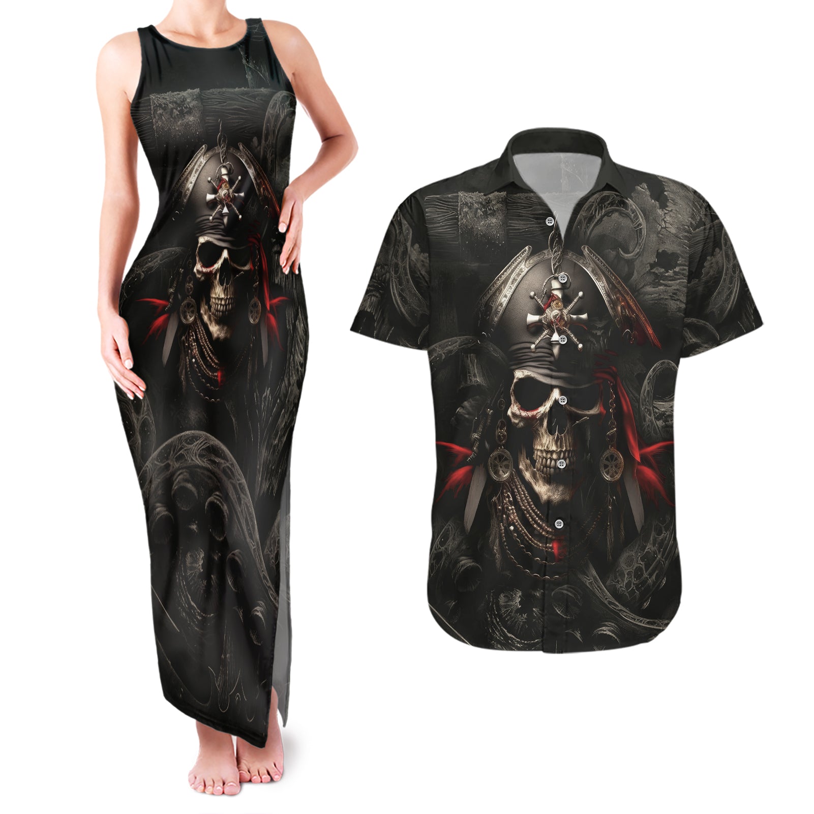 work-like-a-captain-play-like-a-pirate-couples-matching-tank-maxi-dress-and-hawaiian-shirt