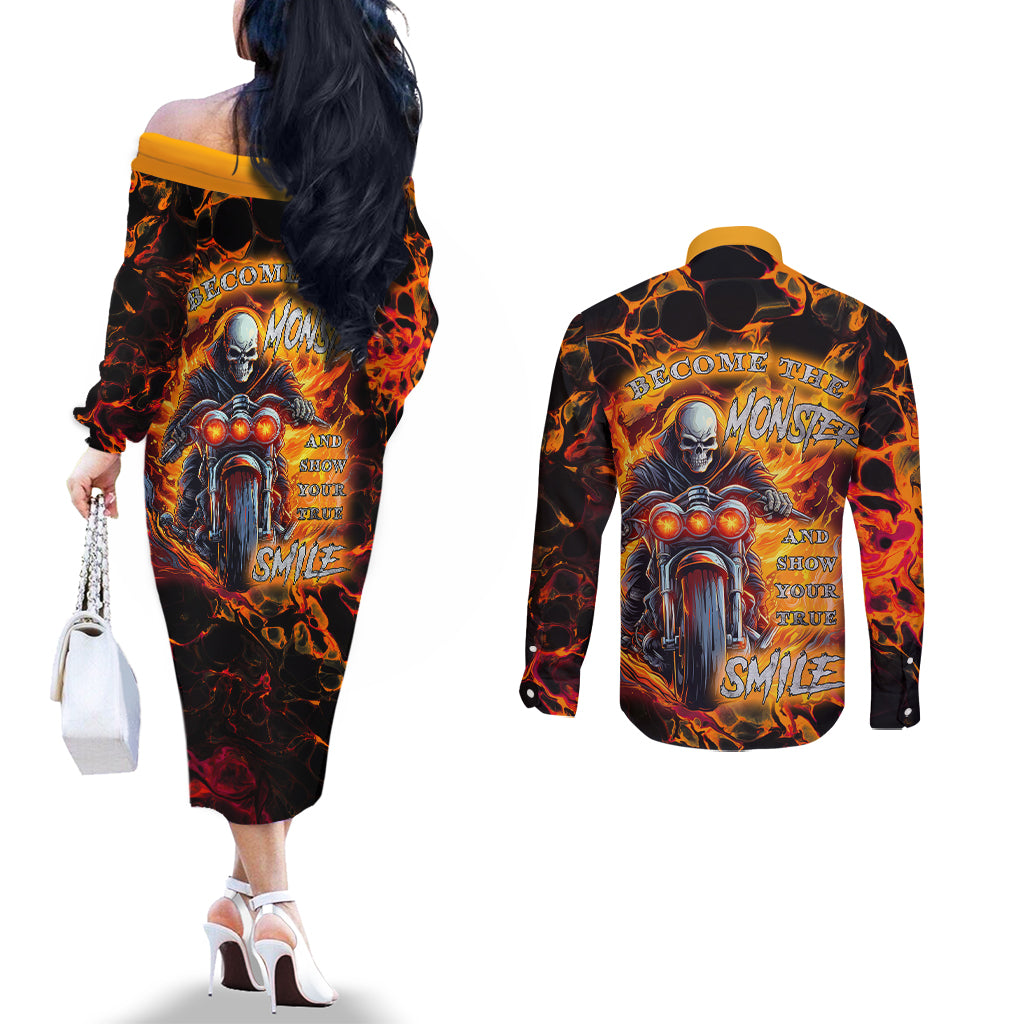 be-come-the-monster-and-show-your-true-smile-couples-matching-off-the-shoulder-long-sleeve-dress-and-long-sleeve-button-shirts
