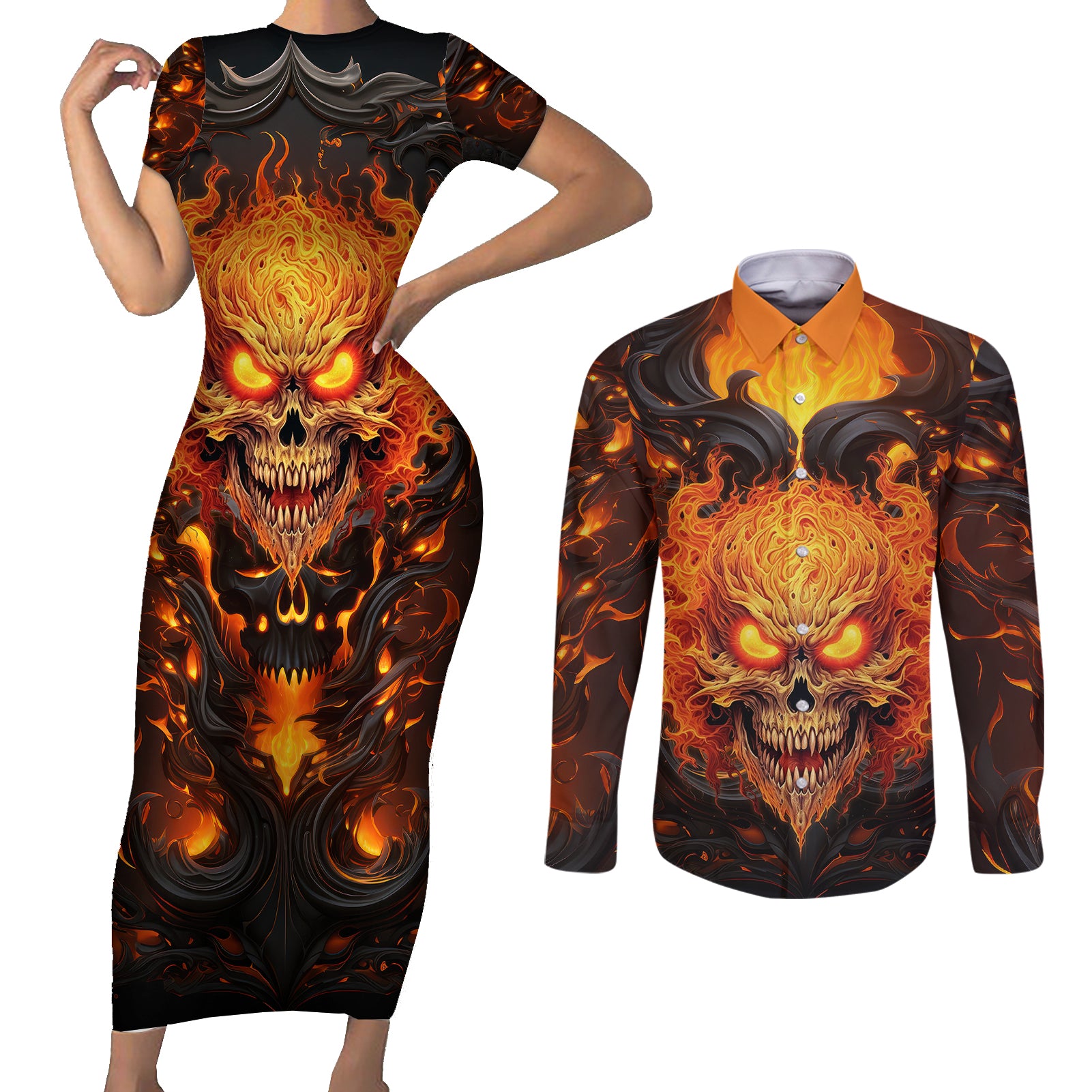 dont-make-me-mad-couples-matching-short-sleeve-bodycon-dress-and-long-sleeve-button-shirts