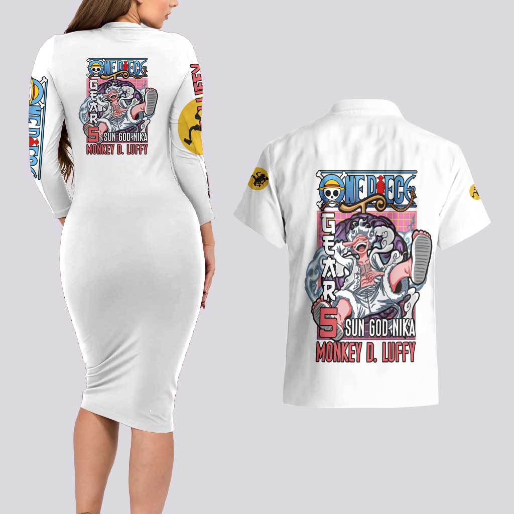 5th Gear Luffy One Piece Couples Matching Long Sleeve Bodycon Dress and Hawaiian Shirt Anime Style