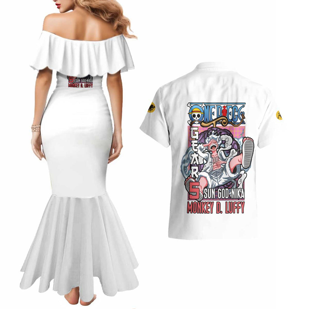 5th Gear Luffy One Piece Couples Matching Mermaid Dress and Hawaiian Shirt Anime Style