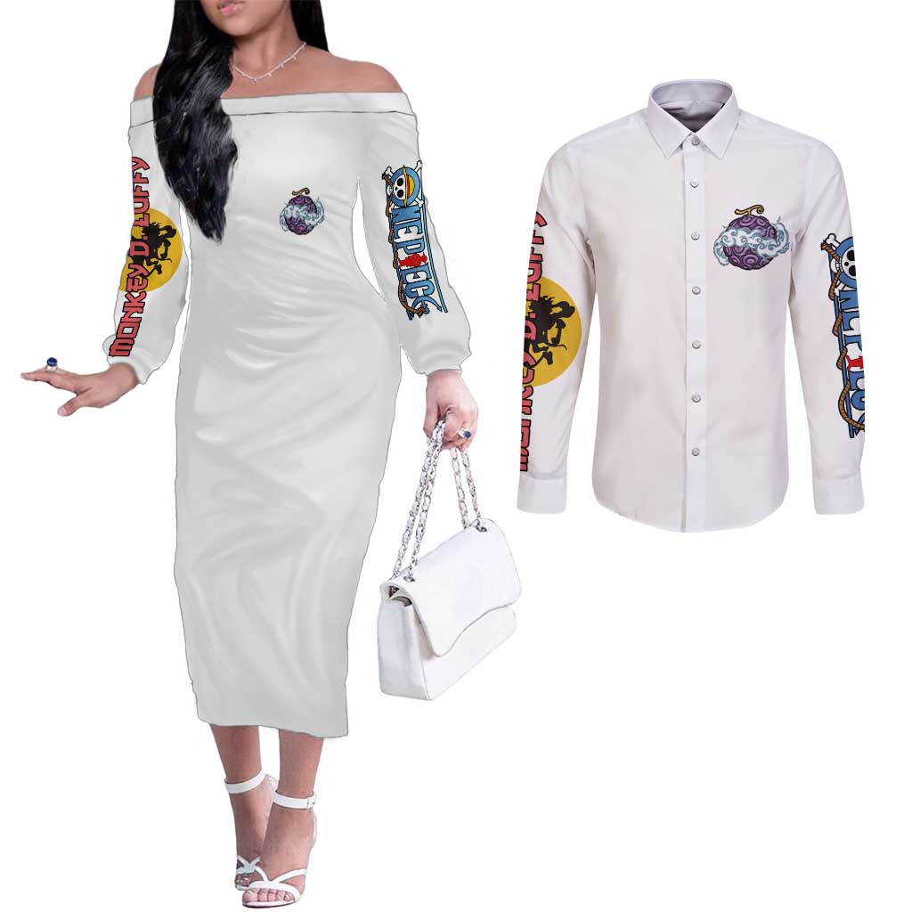 5th Gear Luffy One Piece Couples Matching Off The Shoulder Long Sleeve Dress and Long Sleeve Button Shirt Anime Style