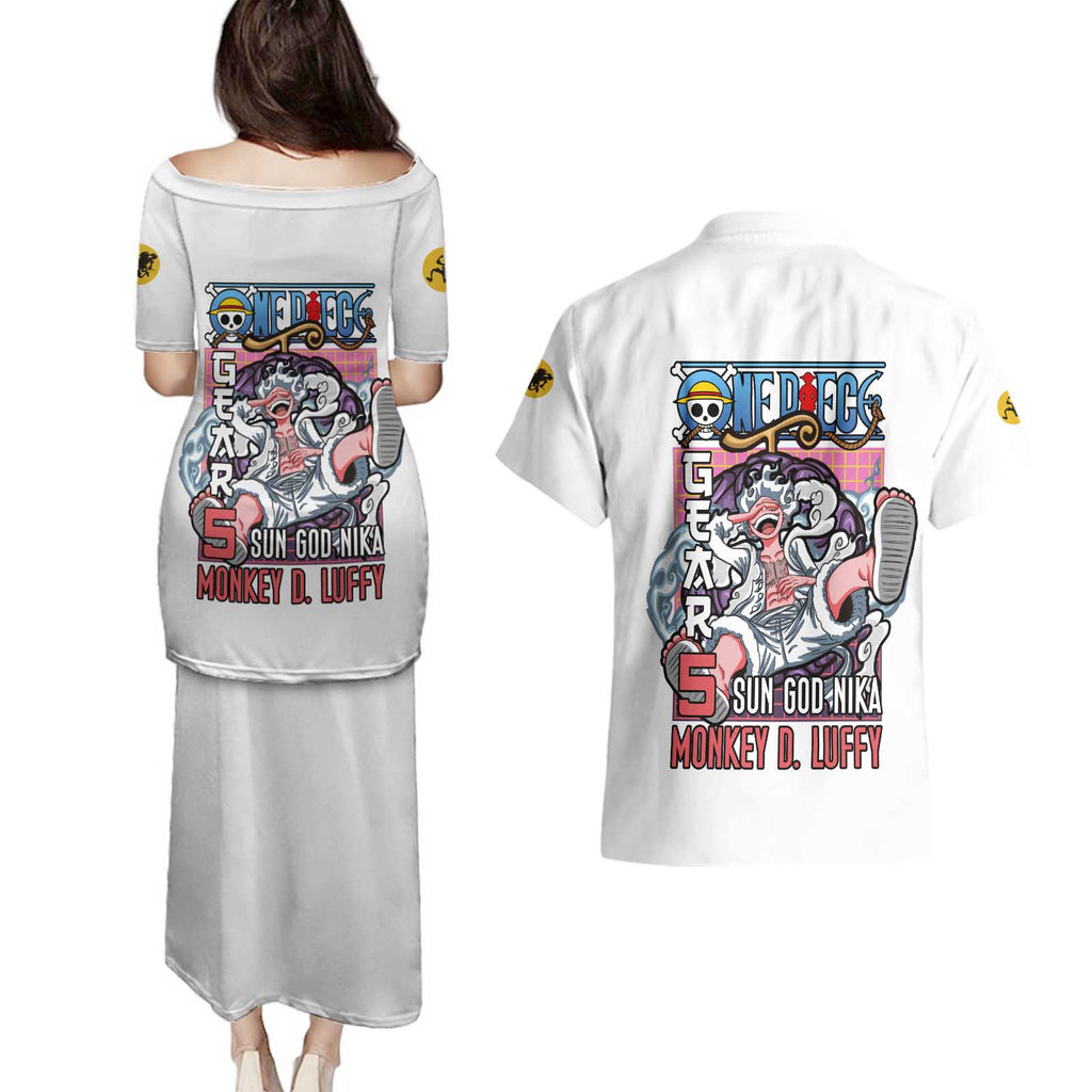 5th Gear Luffy One Piece Couples Matching Puletasi and Hawaiian Shirt Anime Style