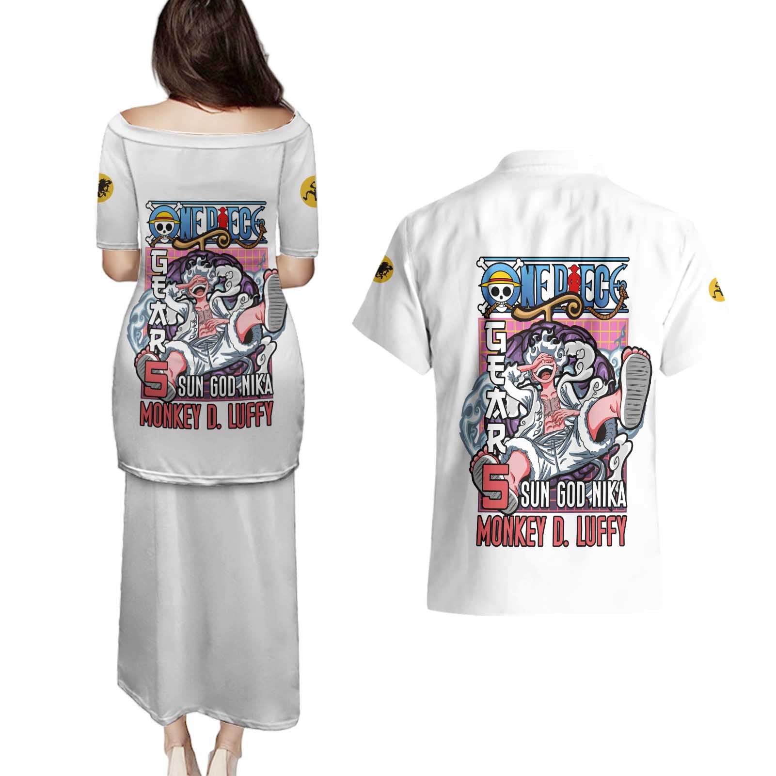 5th Gear Luffy One Piece Couples Matching Puletasi and Hawaiian Shirt Anime Style
