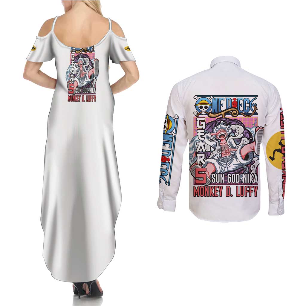 5th Gear Luffy One Piece Couples Matching Summer Maxi Dress and Long Sleeve Button Shirt Anime Style