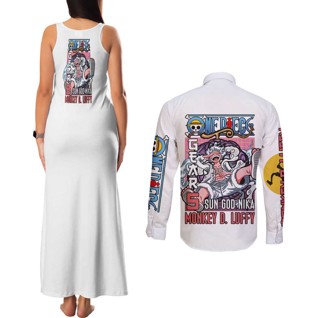 5th Gear Luffy One Piece Couples Matching Tank Maxi Dress and Long Sleeve Button Shirt Anime Style