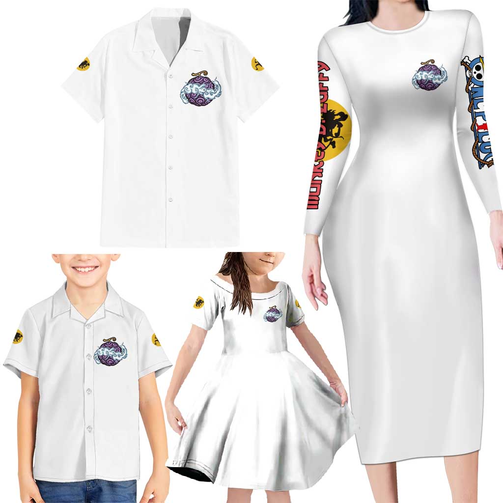 5th Gear Luffy One Piece Family Matching Long Sleeve Bodycon Dress and Hawaiian Shirt Anime Style