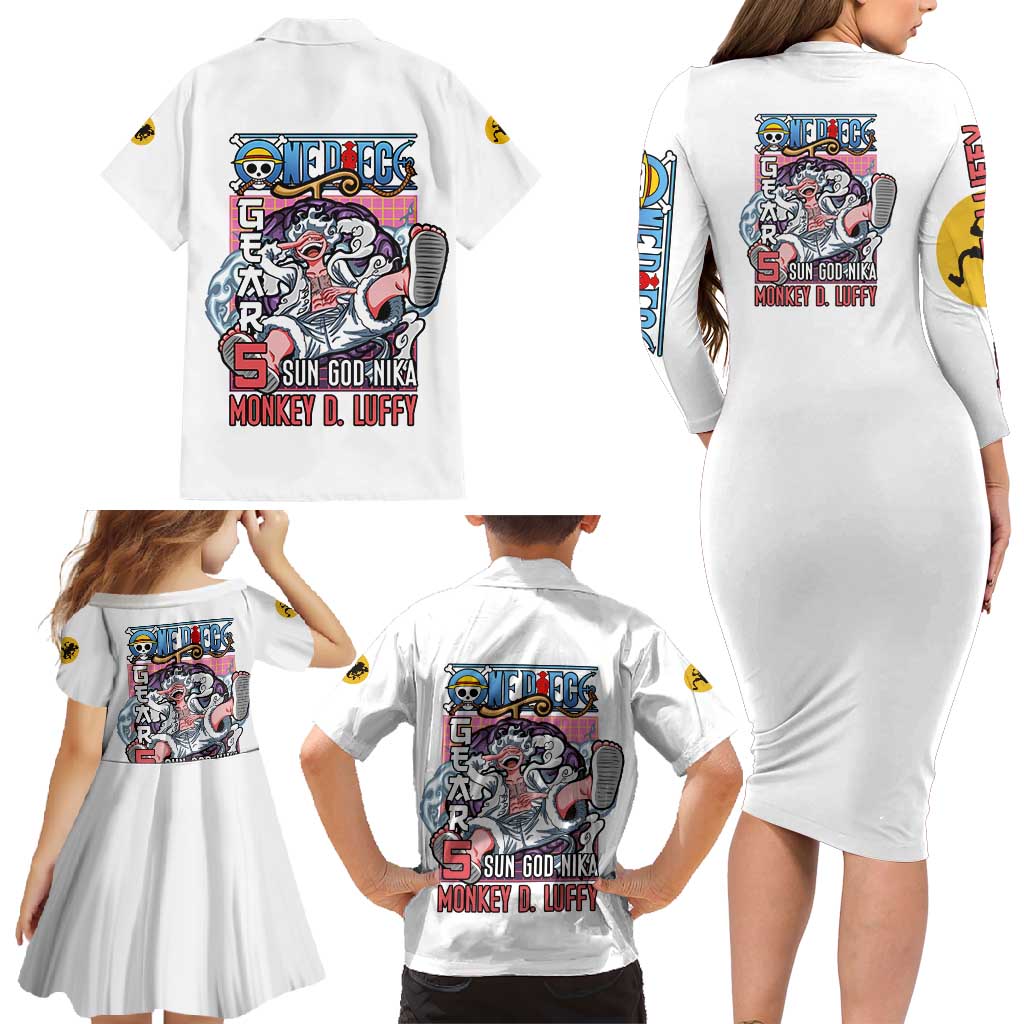 5th Gear Luffy One Piece Family Matching Long Sleeve Bodycon Dress and Hawaiian Shirt Anime Style