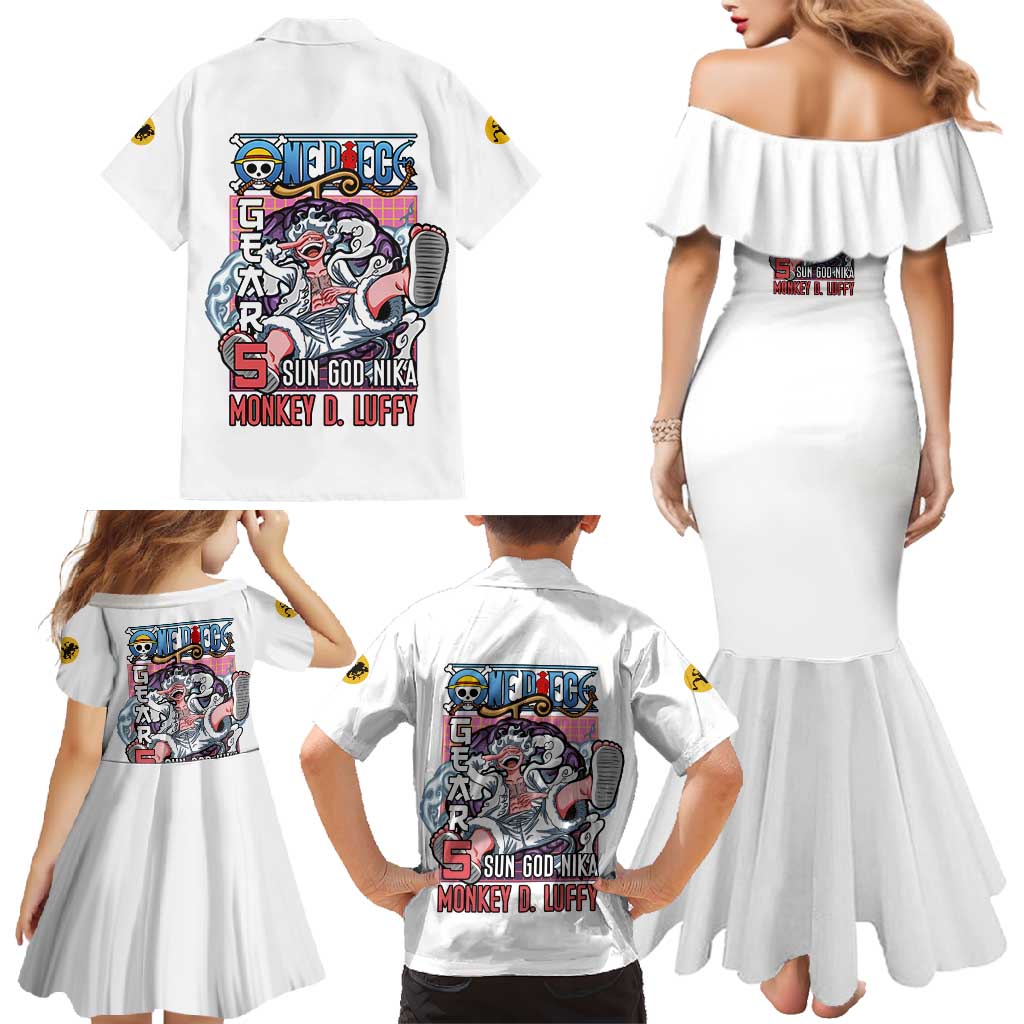 5th Gear Luffy One Piece Family Matching Mermaid Dress and Hawaiian Shirt Anime Style