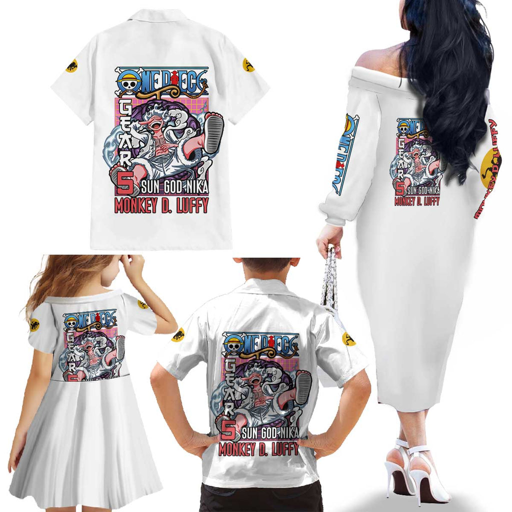 5th Gear Luffy One Piece Family Matching Off The Shoulder Long Sleeve Dress and Hawaiian Shirt Anime Style