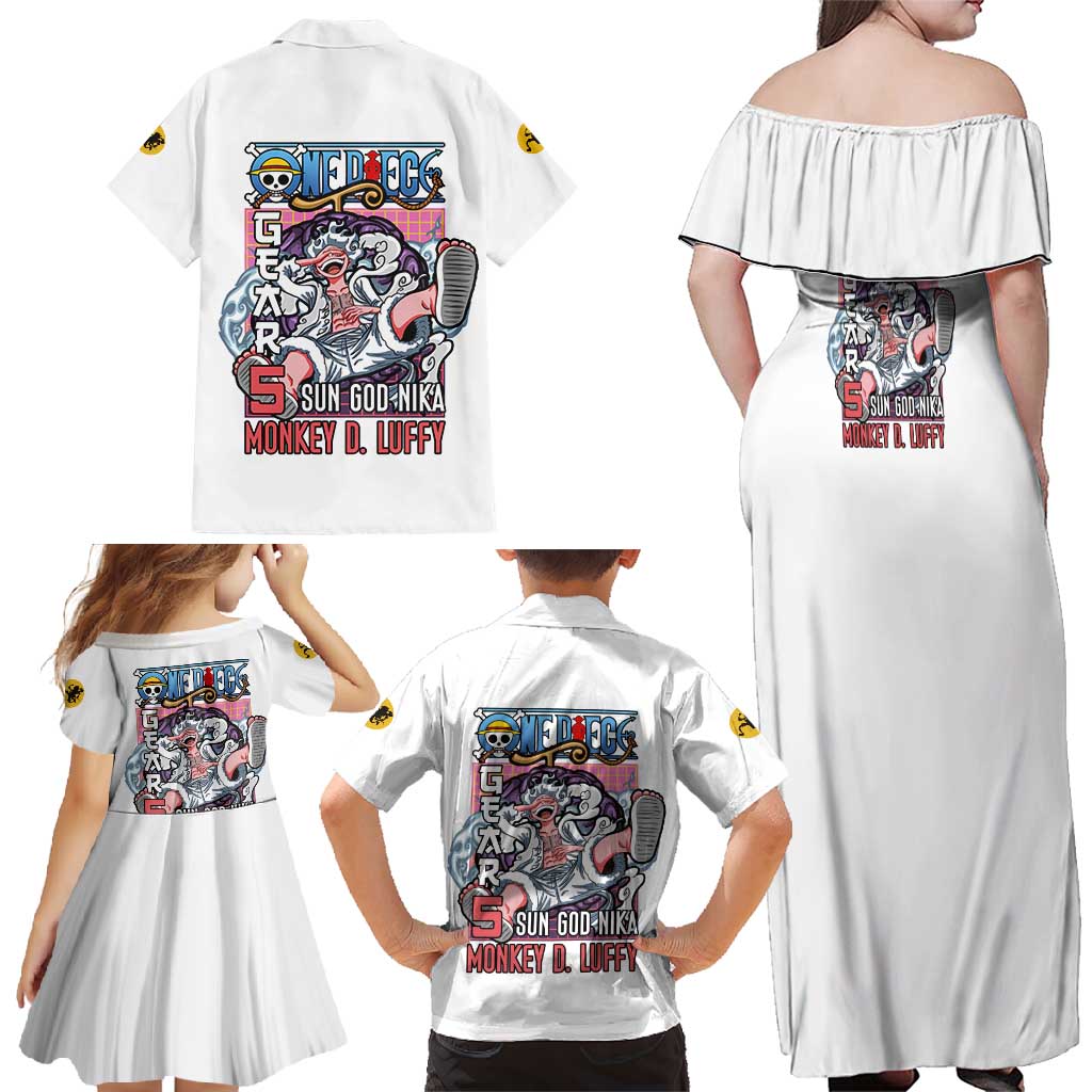 5th Gear Luffy One Piece Family Matching Off Shoulder Maxi Dress and Hawaiian Shirt Anime Style