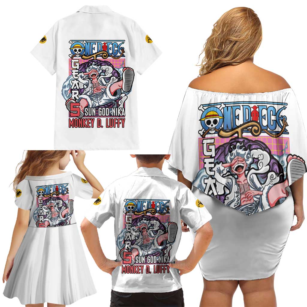 5th Gear Luffy One Piece Family Matching Off Shoulder Short Dress and Hawaiian Shirt Anime Style