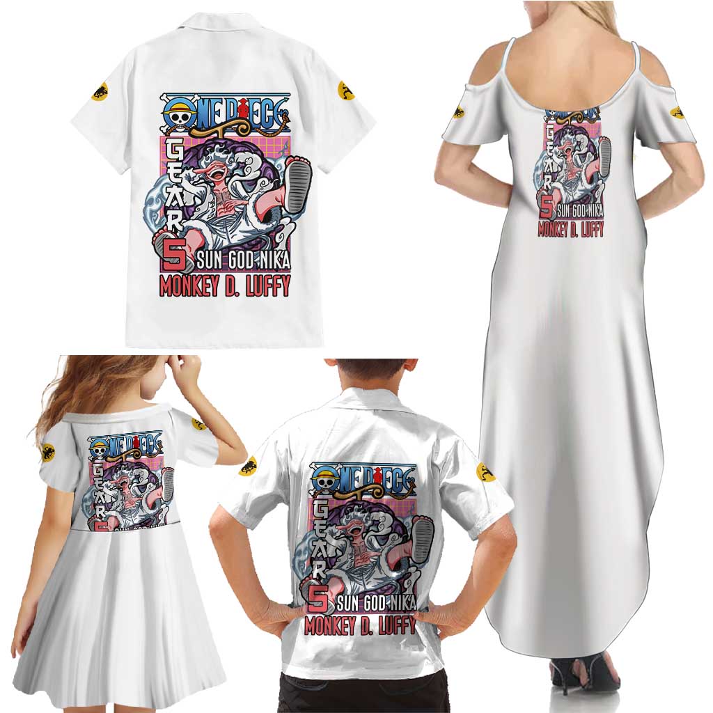 5th Gear Luffy One Piece Family Matching Summer Maxi Dress and Hawaiian Shirt Anime Style