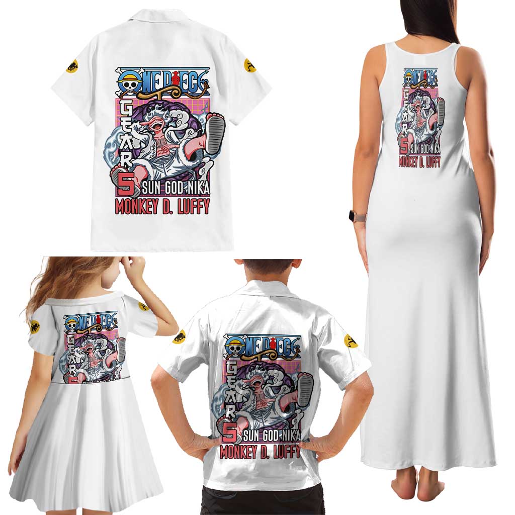 5th Gear Luffy One Piece Family Matching Tank Maxi Dress and Hawaiian Shirt Anime Style