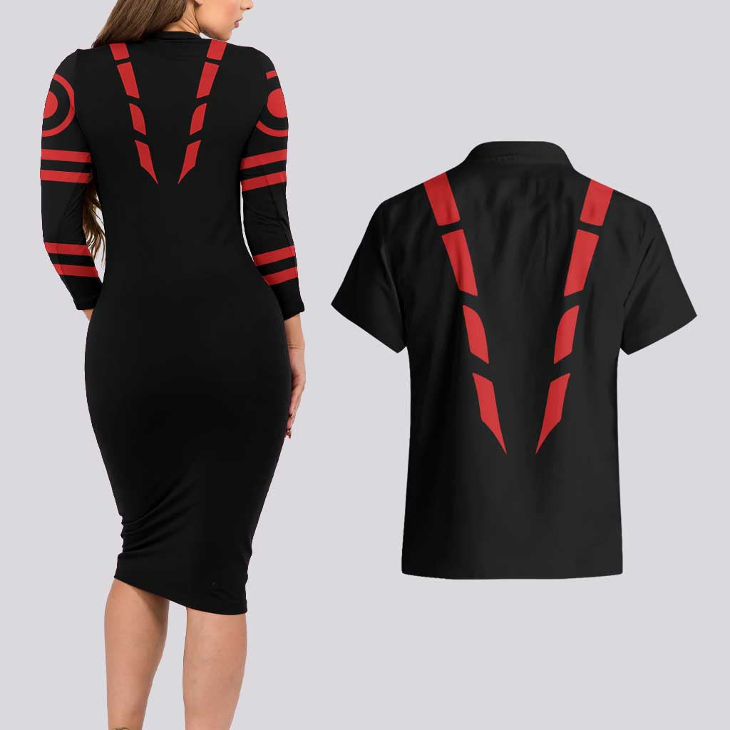 Sukuna Jujutsu Kaisen Couples Matching Long Sleeve Bodycon Dress and Hawaiian Shirt Anime Style