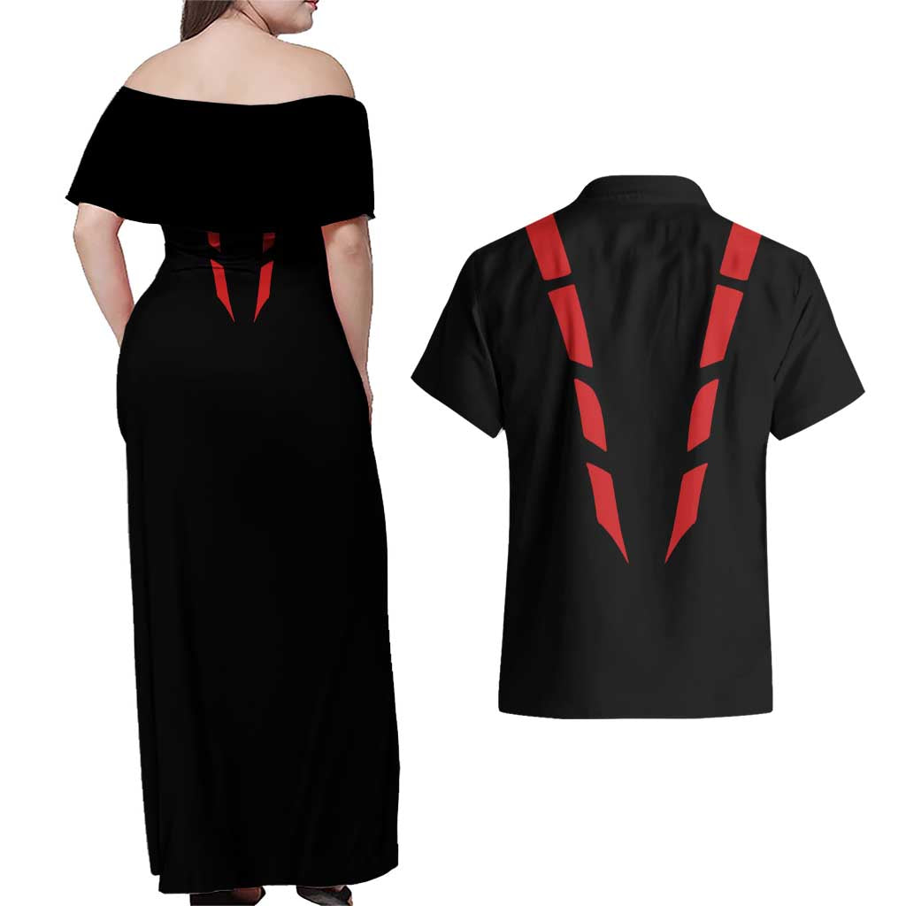 Sukuna Jujutsu Kaisen Couples Matching Off Shoulder Maxi Dress and Hawaiian Shirt Anime Style