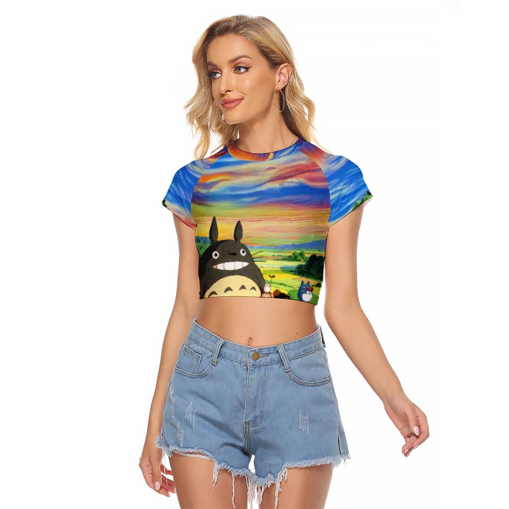 Trippy My Neighbor Totoro Studio Ghibli Raglan Cropped T Shirt Anime  Mix Oil Paint Trippy Style