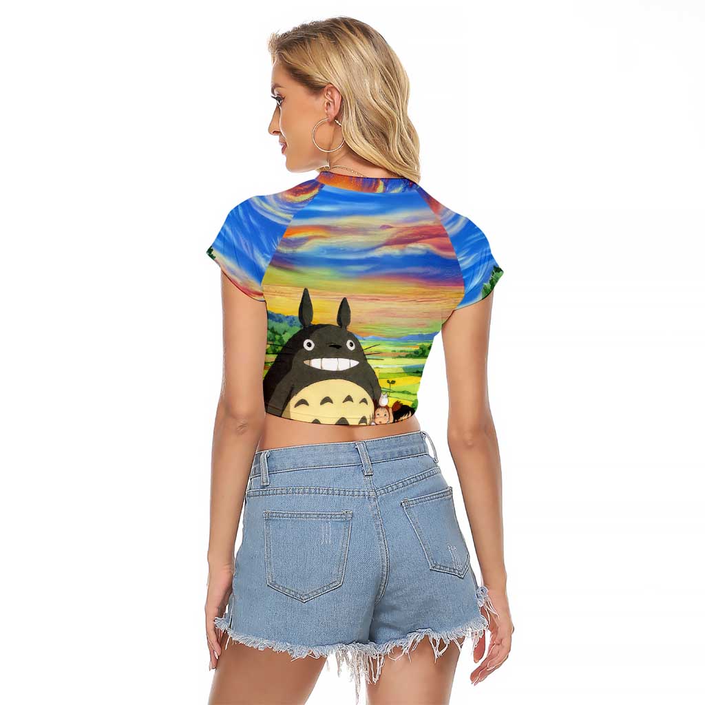 Trippy My Neighbor Totoro Studio Ghibli Raglan Cropped T Shirt Anime  Mix Oil Paint Trippy Style