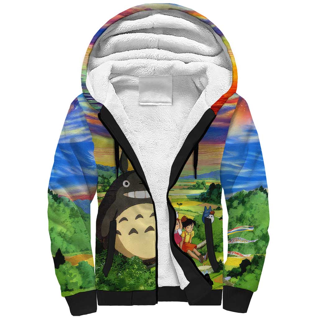 Trippy My Neighbor Totoro Studio Ghibli Sherpa Hoodie Anime  Mix Oil Paint Trippy Style